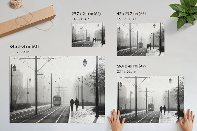 Grafika na ścianę Tramwaj mgła latarnie klimat miejski