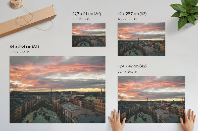 Grafika na ścianę Zachód słońca nad miastem panorama kolorystyka