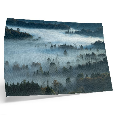 Plakat do salonu Zielone drzewa we mgle spokojny klimat stonowane barwy