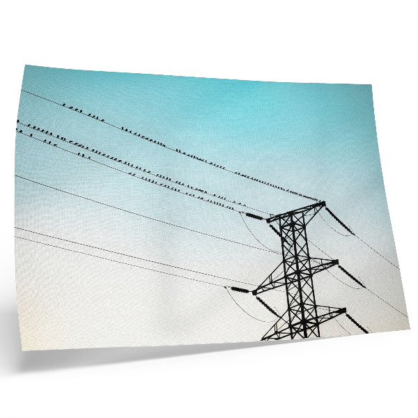 Plakat do salonu Ptaki na liniach energetycznych niebieskie niebo