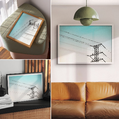 Plakat do salonu Ptaki na liniach energetycznych niebieskie niebo
