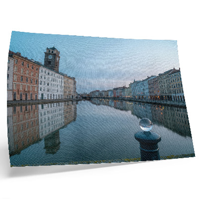 Plakat Pastelowe kamienice odbite w wodzie kanału