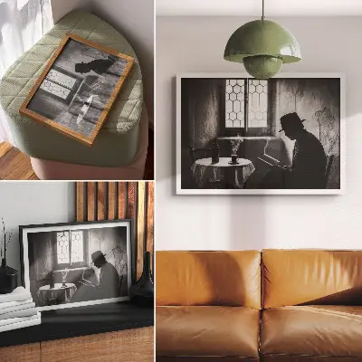 Grafika na ścianę czarno-biały portret mężczyzny z książką w stylu klasycznej elegancji