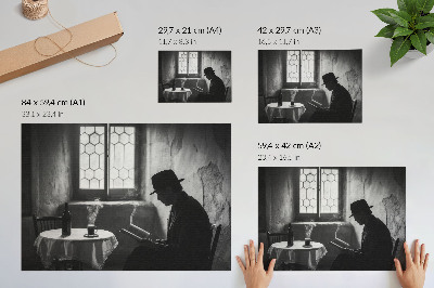 Grafika na ścianę Czarno-biały klimat, mężczyzna z książką, klasyczna elegancja