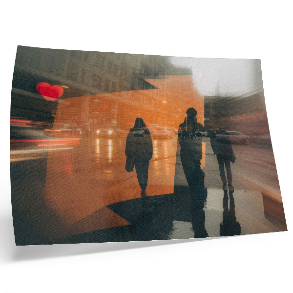 Plakat do salonu Miasto wieczorem neonowe pomarańczowe refleksy