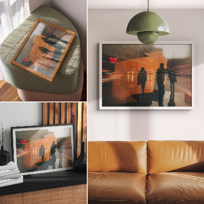 Plakat do salonu Miasto wieczorem neonowe pomarańczowe refleksy