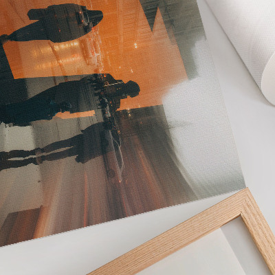 Plakat do salonu Miasto wieczorem neonowe pomarańczowe refleksy