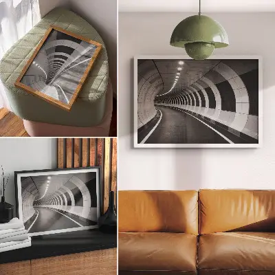 Plakat nowoczesny tunel przestrzenny o geometrycznym wzorze
