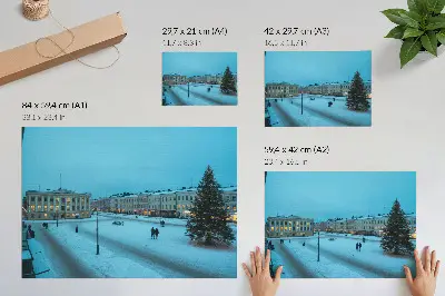Grafika na ścianę zimowy pejzaż z klasyczną architekturą w świątecznym klimacie