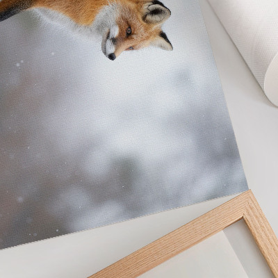 Nowoczesny plakat dekoracyjny Lis w zimowej scenerii delikatny spokój natura