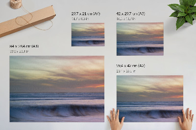 Nowoczesny plakat dekoracyjny Pastelowe fale oceanu i zachodzące słońce
