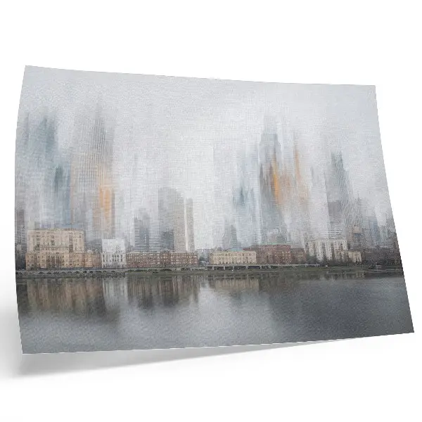 Grafika na ścianę zamglone miasto z pastelowym odbiciem w nowoczesnym stylu