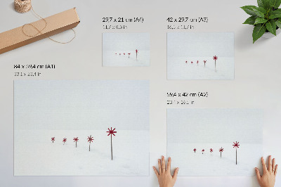 Nowoczesny plakat dekoracyjny Minimalistyczna biel zimowa i czerwone gwiazdki