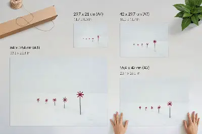 Nowoczesny plakat dekoracyjny minimalistyczna biel zimowa z czerwonymi gwiazdkami