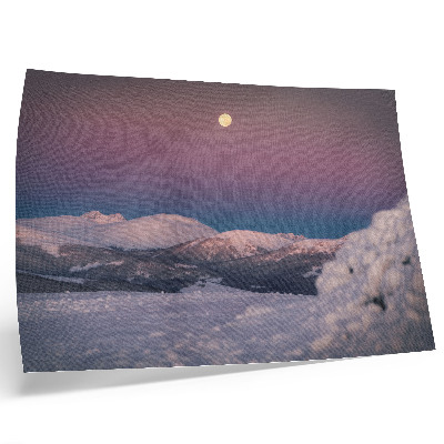 Plakat Ośnieżone góry pastelowy różowy księżyc