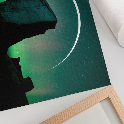 Nowoczesny plakat dekoracyjny Nocne niebo skała zielone tony kosmiczny klimat