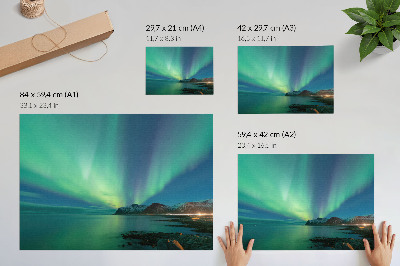 Plakat do salonu Zorza polarna nad morzem magiczny klimat