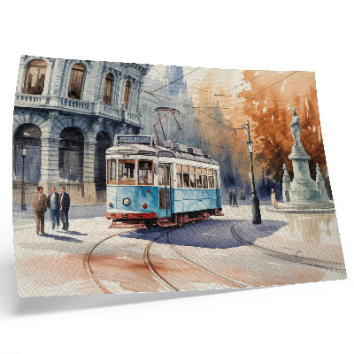 Nowoczesny plakat dekoracyjny Zabytkowy tramwaj miejski akwarela elegancja