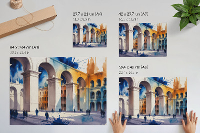 Wydruk na płótnie Miejska architektura akwarelowe plamy eleganckie łuki