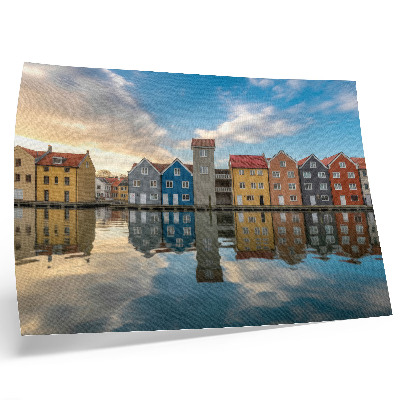 Plakat Kolorowe domy nad wodą refleksje architektura