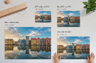 Plakat Kolorowe domy nad wodą refleksje architektura