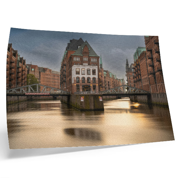 Plakat Klimatyczna architektura most wieczór spokojna woda