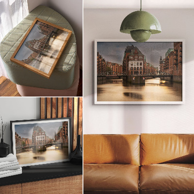Plakat Klimatyczna architektura most wieczór spokojna woda