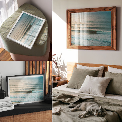 Nowoczesny plakat dekoracyjny Oceanu fale spokojne horyzont surferzy