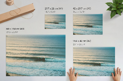 Nowoczesny plakat dekoracyjny Oceanu fale spokojne horyzont surferzy