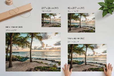 Wydruk na płótnie Tropikalna plaża palmy hamak oaza relaksu