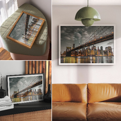 Grafika na ścianę Panorama wieczorem miasto most światła woda