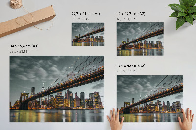 Grafika na ścianę Panorama wieczorem miasto most światła woda