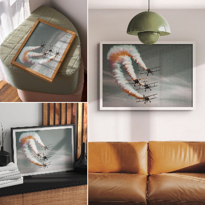 Plakat do salonu Samoloty w formacji pomarańczowe smugi