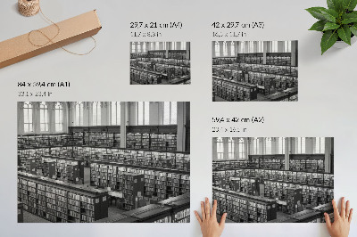 Nowoczesny plakat dekoracyjny Klasyczna biblioteka z drewnianymi regałami