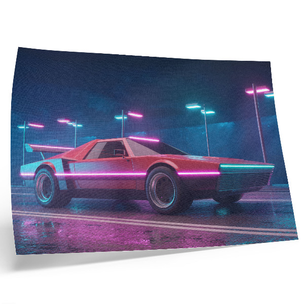 Grafika na ścianę Retro auto w neonowej scenerii miejskiej