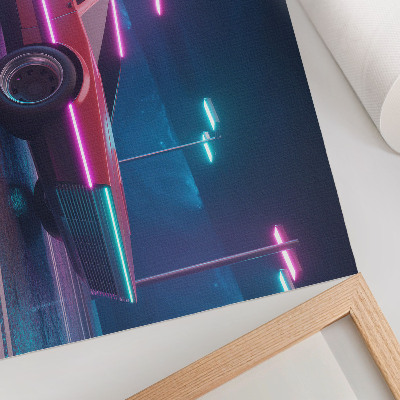 Grafika na ścianę Retro auto w neonowej scenerii miejskiej