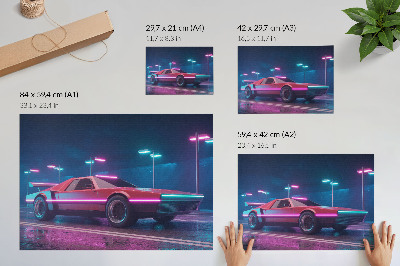 Grafika na ścianę Retro auto w neonowej scenerii miejskiej