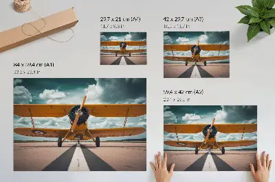 Plakat do salonu samolot na pasie startowym z dynamicznym niebem