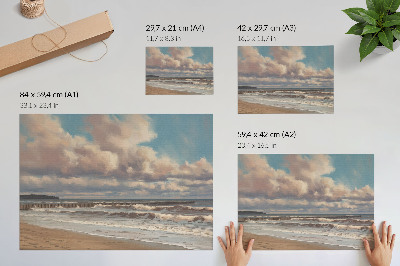 Nowoczesny plakat dekoracyjny Spokojne morze pastelowe chmury plaża