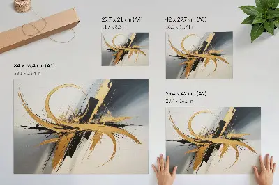 Plakat z dynamicznym wzorem beżowych i czarnych linii