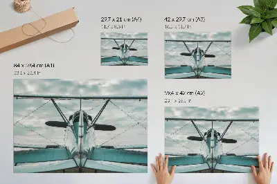 Nowoczesny plakat dekoracyjny widok dwupłatowca z przodu w stylu industrialna elegancja