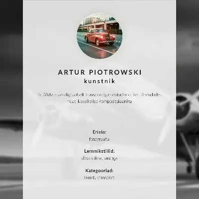 Nowoczesny plakat dekoracyjny z motywem stylowego klasycznego samolotu w kolorze żółto-szaro-niebieskim
