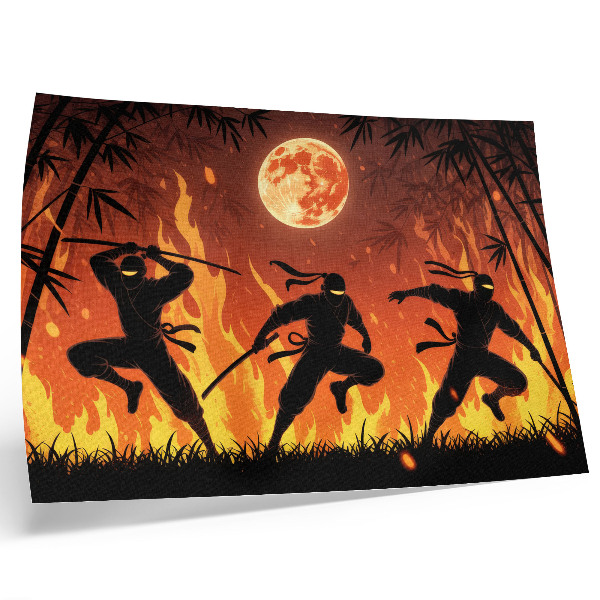 Grafika na ścianę Energetyczna scena nocna z ninja i płomieniami