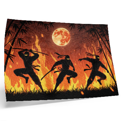 Grafika na ścianę Energetyczna scena nocna z ninja i płomieniami