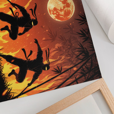 Grafika na ścianę Energetyczna scena nocna z ninja i płomieniami