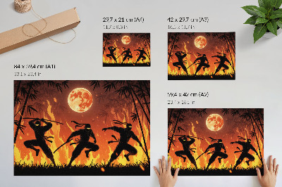 Grafika na ścianę Energetyczna scena nocna z ninja i płomieniami