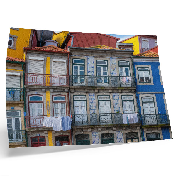 Plakat Kolorowe kamienice z detalami balkony rośliny