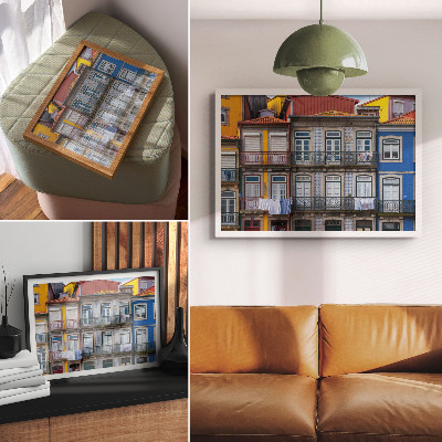 Plakat Kolorowe kamienice z detalami balkony rośliny