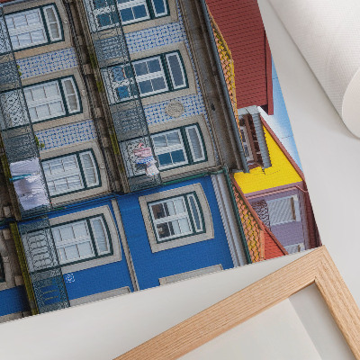 Plakat Kolorowe kamienice z detalami balkony rośliny