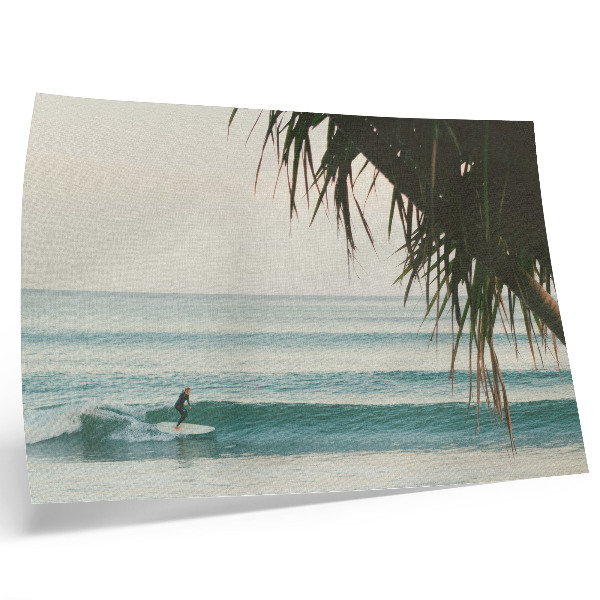 Nowoczesny plakat dekoracyjny Plaża surfing fale palma naturalność spokój